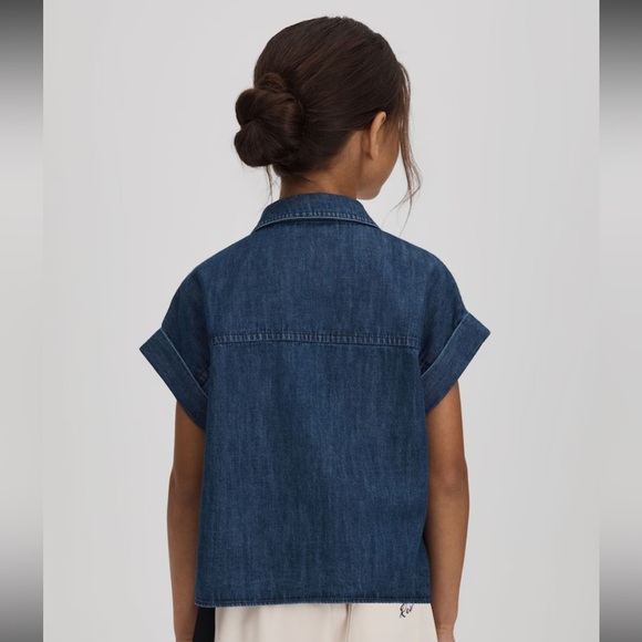 Reiss Kids Sandie Rhinstone Denim Shirt - Light Wash - Picture 3 of 11